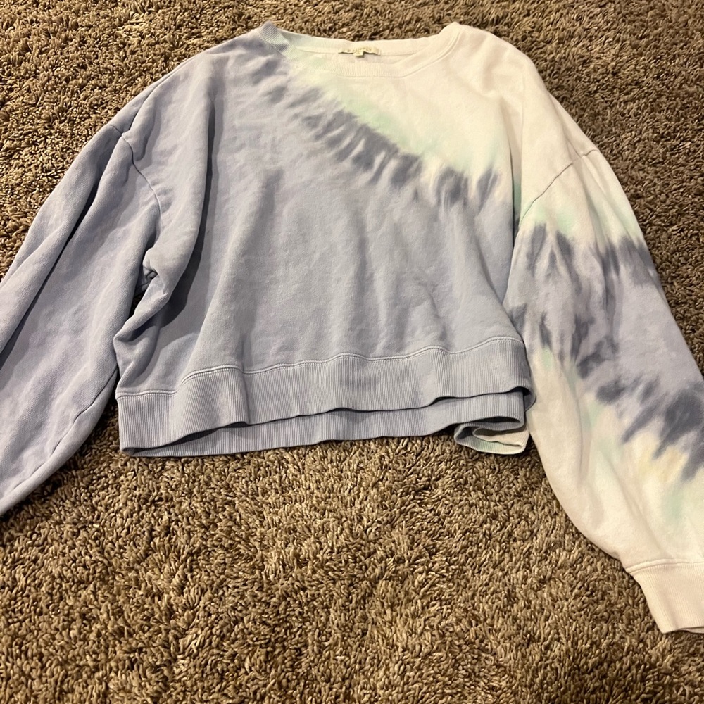 Cropped tie die crewneck sweater